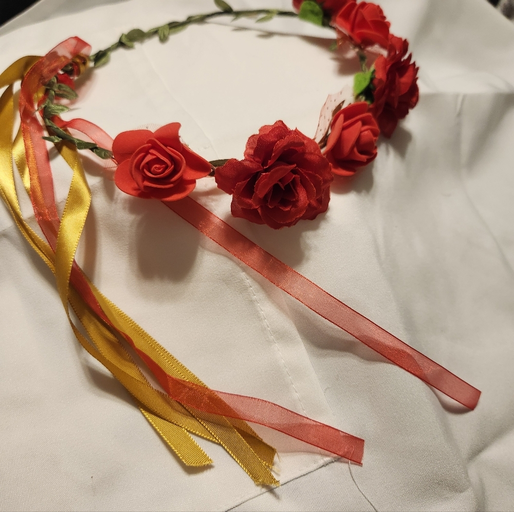 Red Rose Floral Ribbon Headband Hair Wreath - Women Accessories Nwot